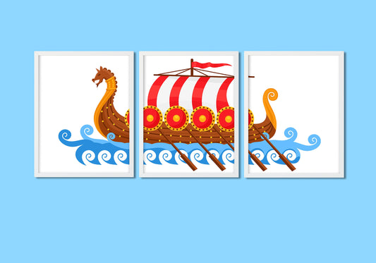 Viking Ship Posters, Nursery Wall Art, Digital Prints, Play Room, Kids Room