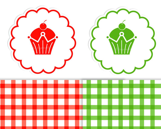 Big Pack Scallop Bakery Clip Art Set, Digital Illustrations, Frames, Cupcakes, Digital Papers, Kitchen, Gingham, Royal Cupcakes, Palette
