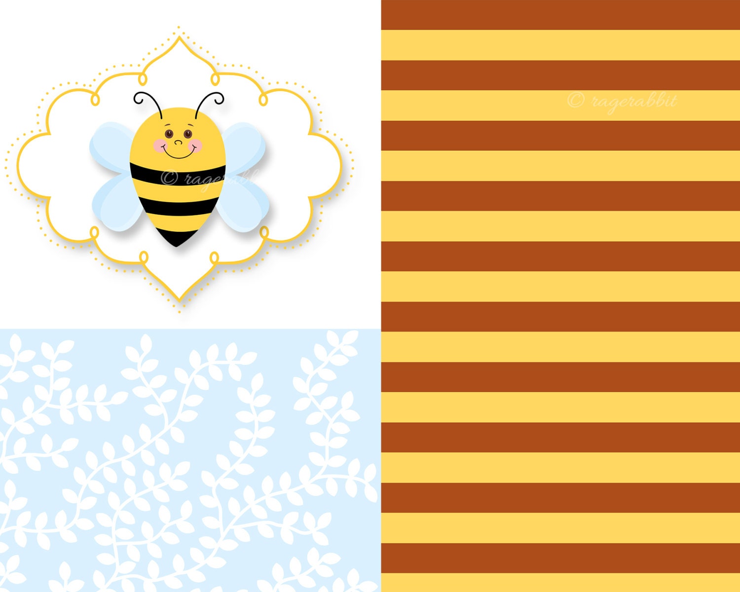 BUY 10 GET 5 FREE, Coupon Code - 5FREE Bee Digital Paper with Bee Clip Art and Frame Clip Art, Commercial Use, Personal Use