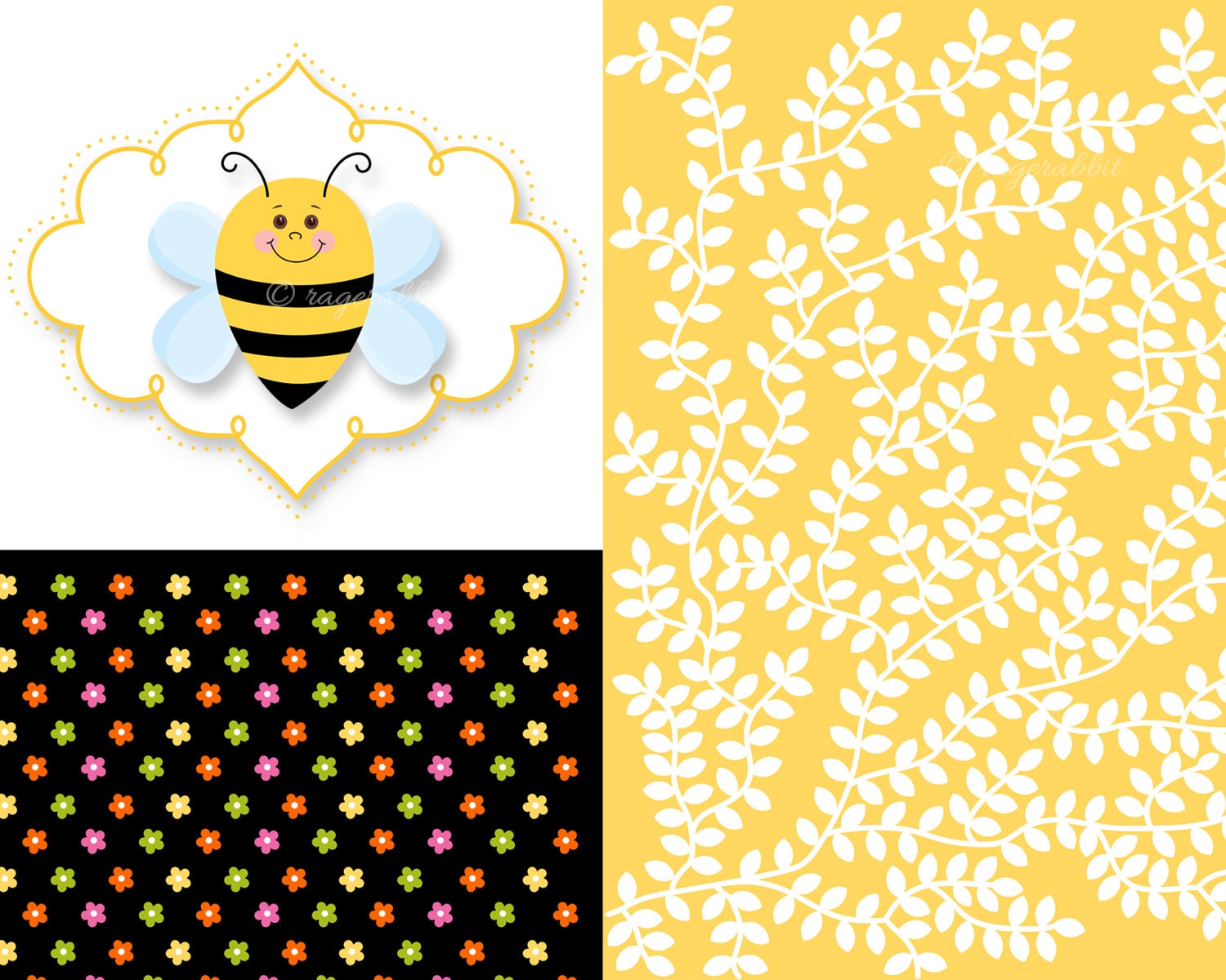 BUY 10 GET 5 FREE, Coupon Code - 5FREE Bee Digital Paper with Bee Clip Art and Frame Clip Art, Commercial Use, Personal Use