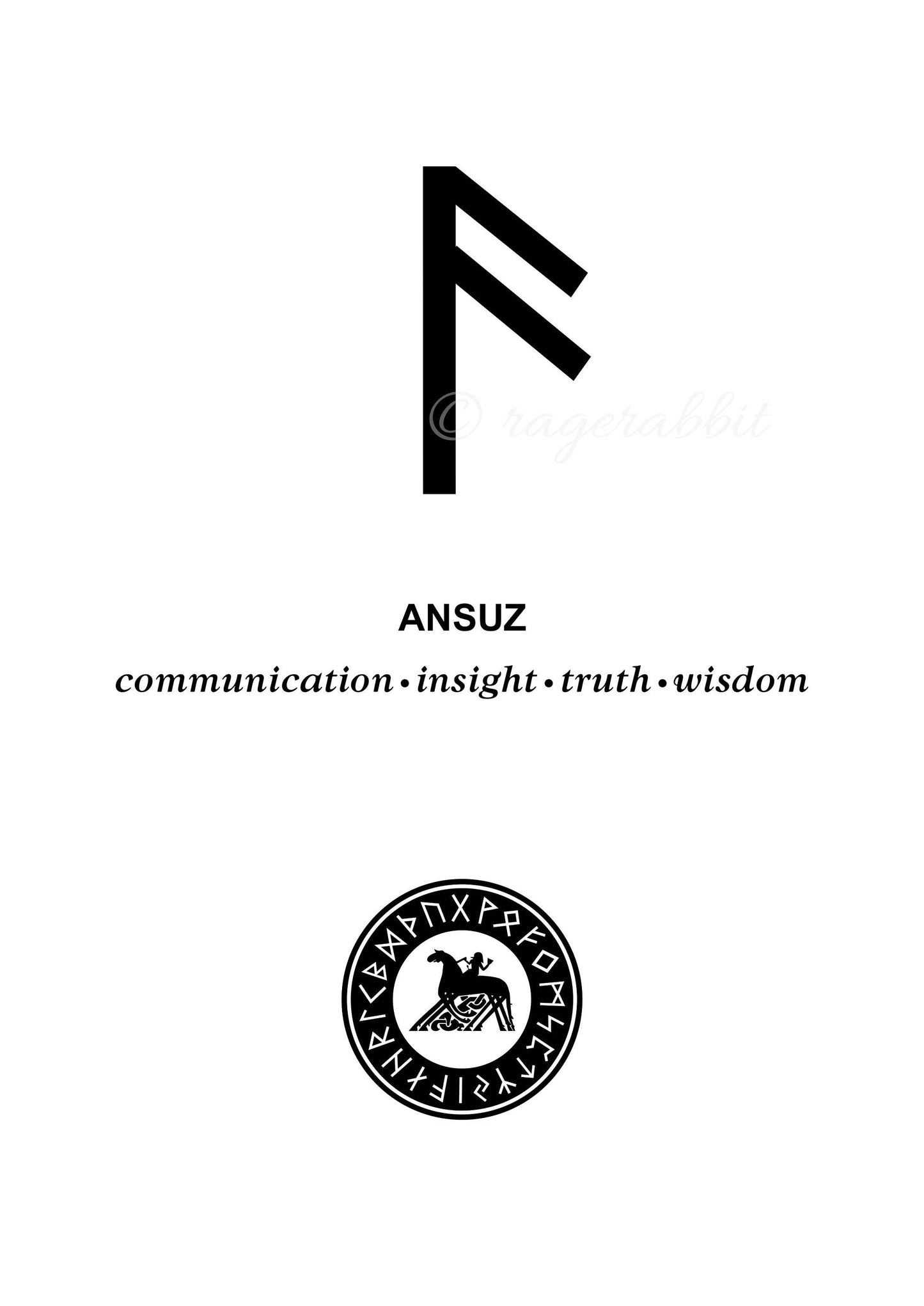 BUY 10 GET 5 FREE, Coupon Code - 5FREE Comunication, Insigt, Truth, Wisdom, Ansuz Viking Rune, Black and White, Commercial Use