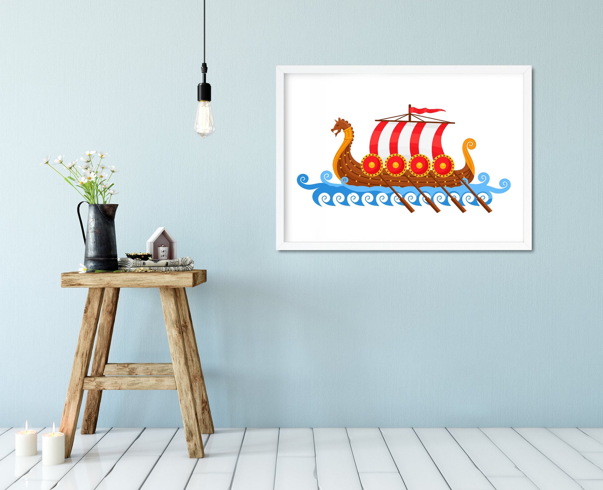 Viking Ship, Baby Room Art, Wall Art Poster, Kid Room Decoration, Printable Wall Art, Digital Print, Instant Download, Dragon Ship, Cartoon
