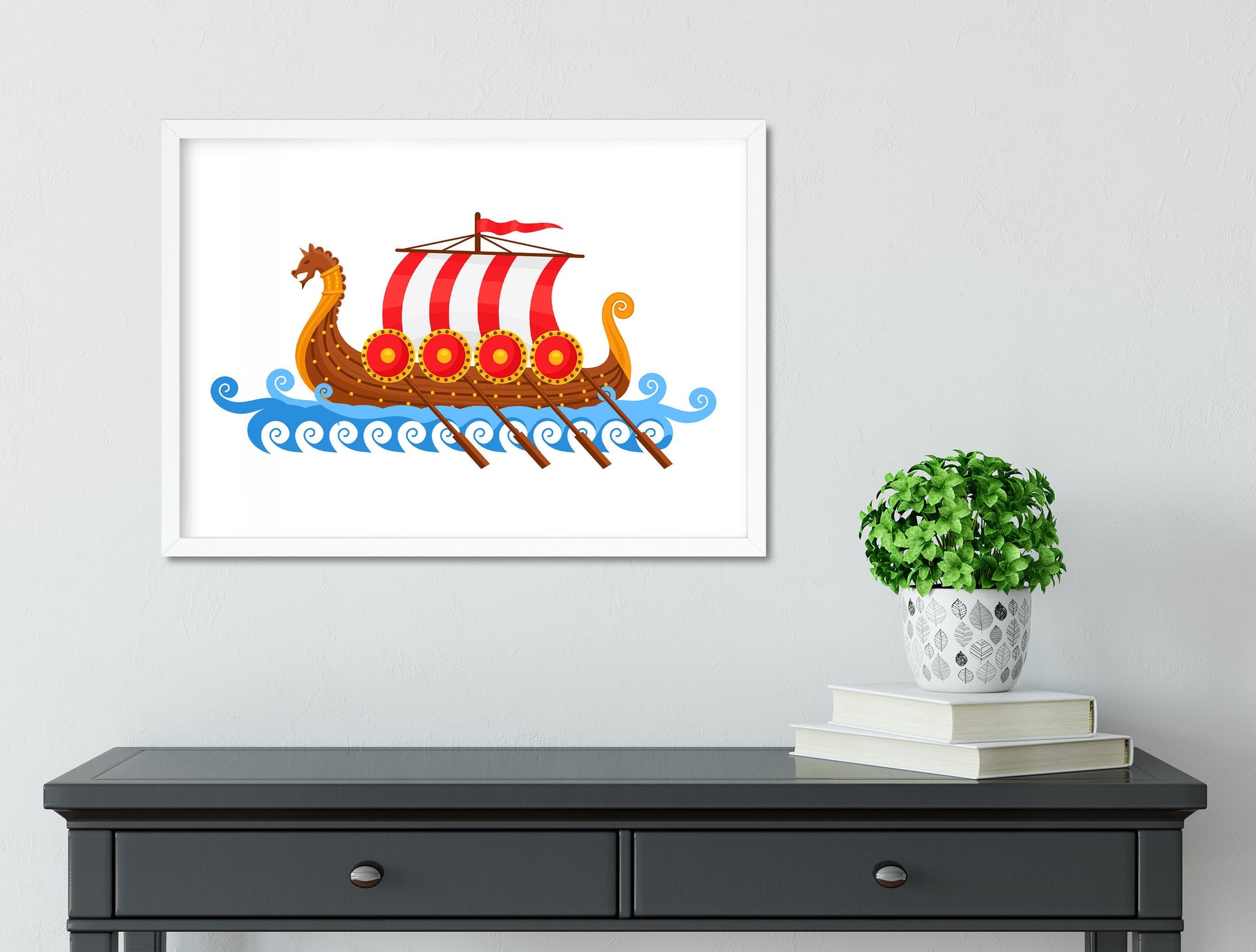 Viking Ship, Baby Room Art, Wall Art Poster, Kid Room Decoration, Printable Wall Art, Digital Print, Instant Download, Dragon Ship, Cartoon