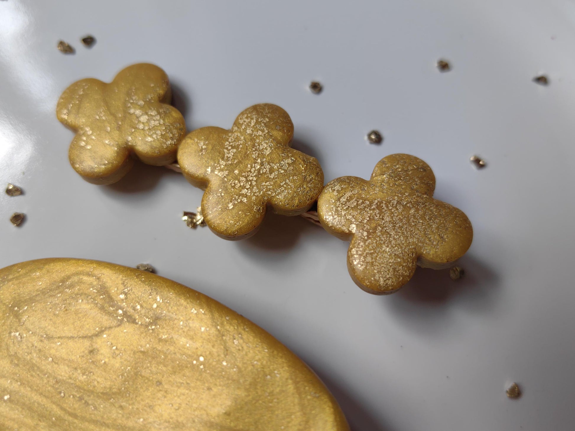 Gold Colored Polymer Clay Handmade Hair Clips Set