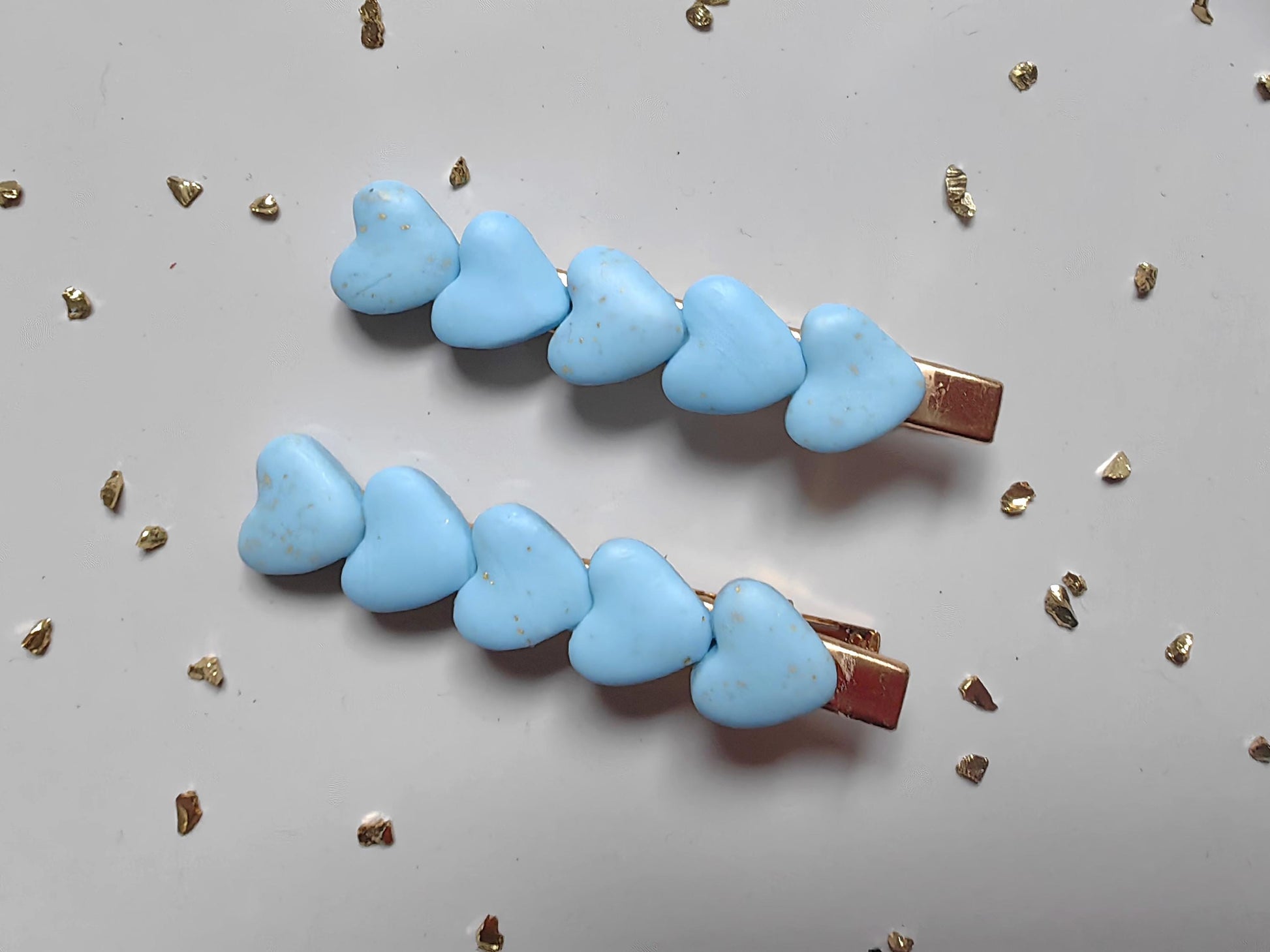 Light Blue Polymer Clay Handmade Hair Clips Set