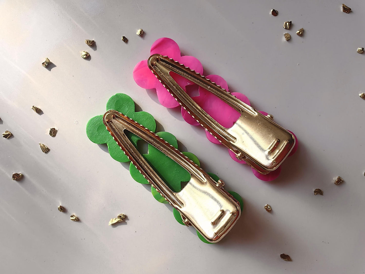 Tropical Colors Summer Time Handmade Unique Polymwr Clay Hair Clips Set