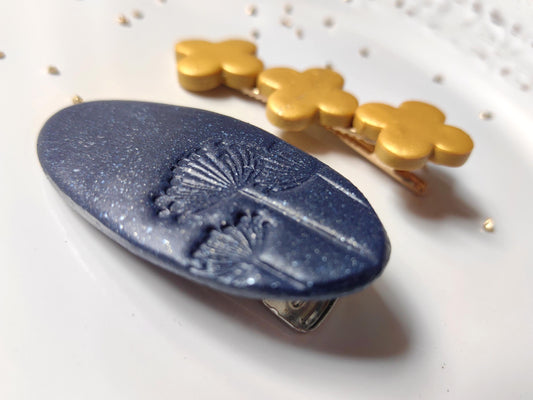 Dark Blue and Gold Polymer Clay Handmade Hair Clip