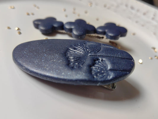 Dark Blue with Sparkle Polymer Clay Hair Clips Set Handmade