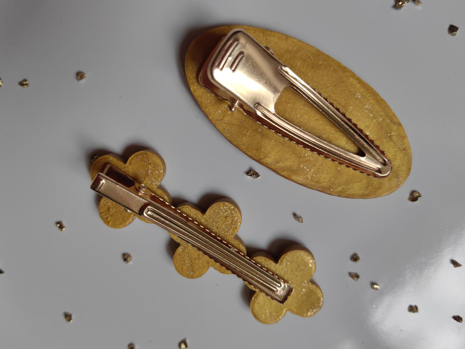 Gold Colored Polymer Clay Handmade Hair Clips Set