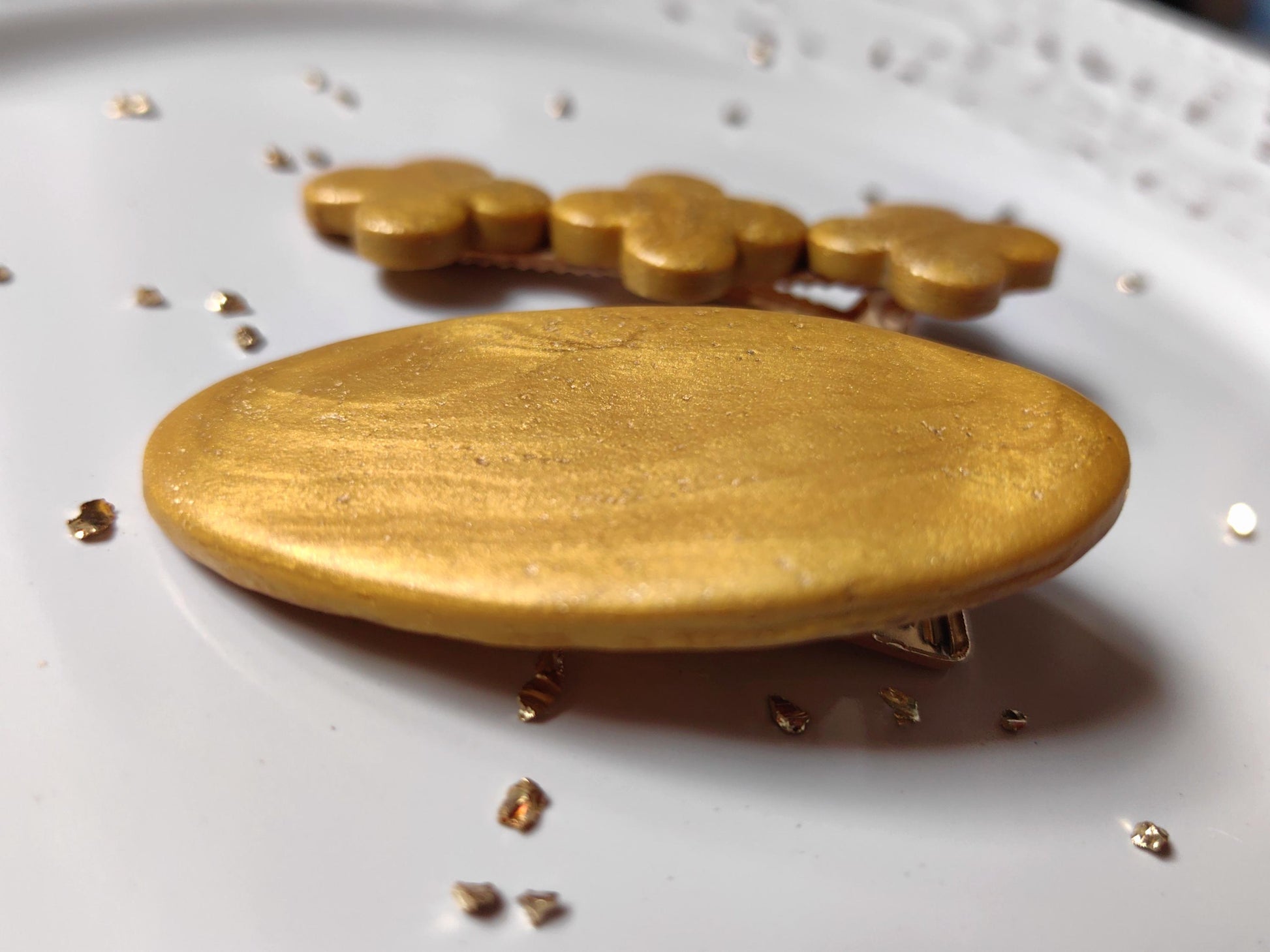 Gold Colored Polymer Clay Handmade Hair Clips Set