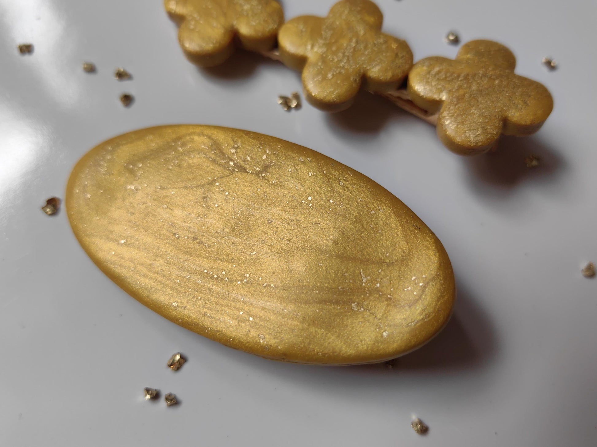 Gold Colored Polymer Clay Handmade Hair Clips Set