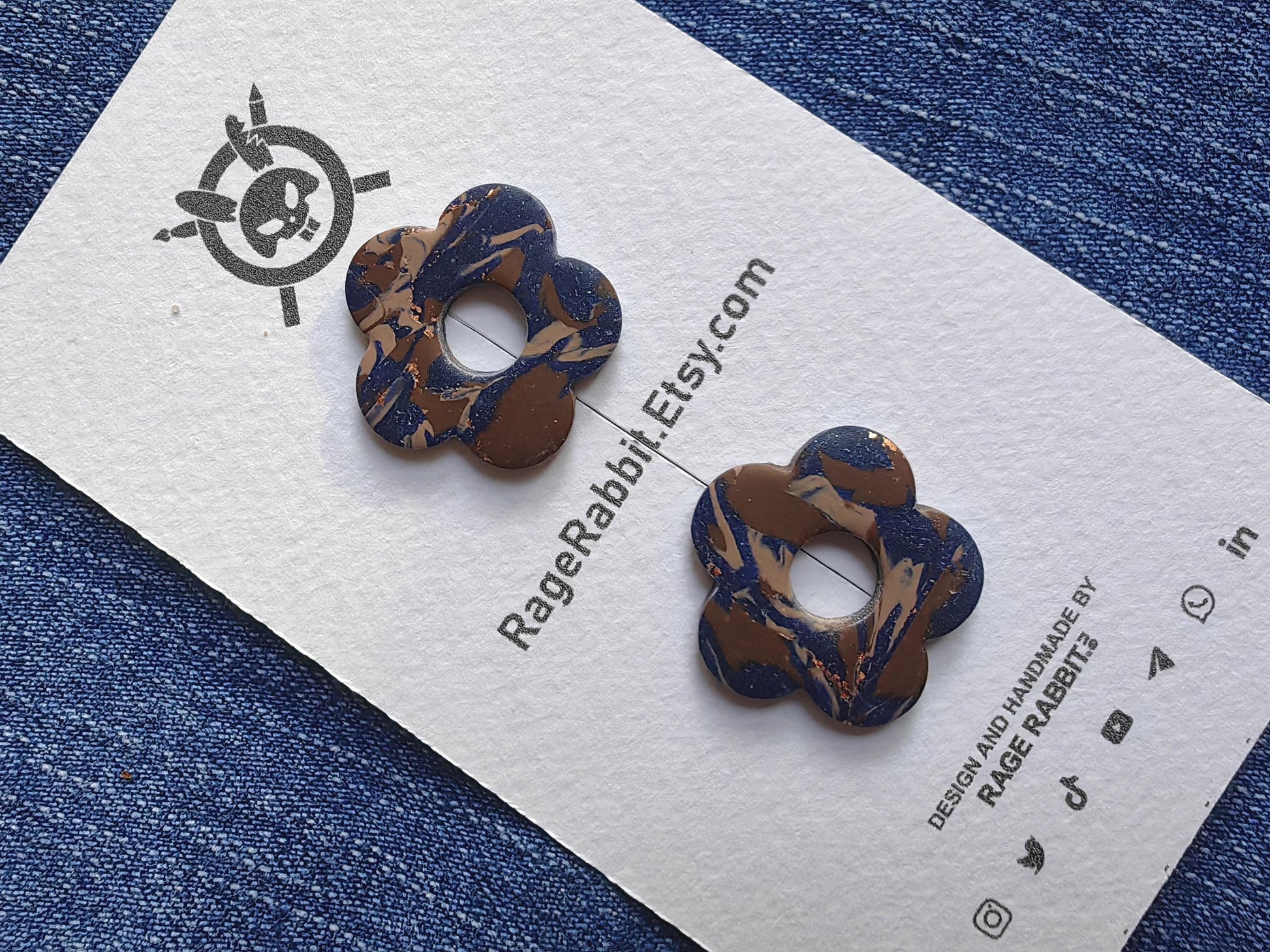 Denim Look Polymer Clay Flower Shape Earring Parts for Hoop Earrings