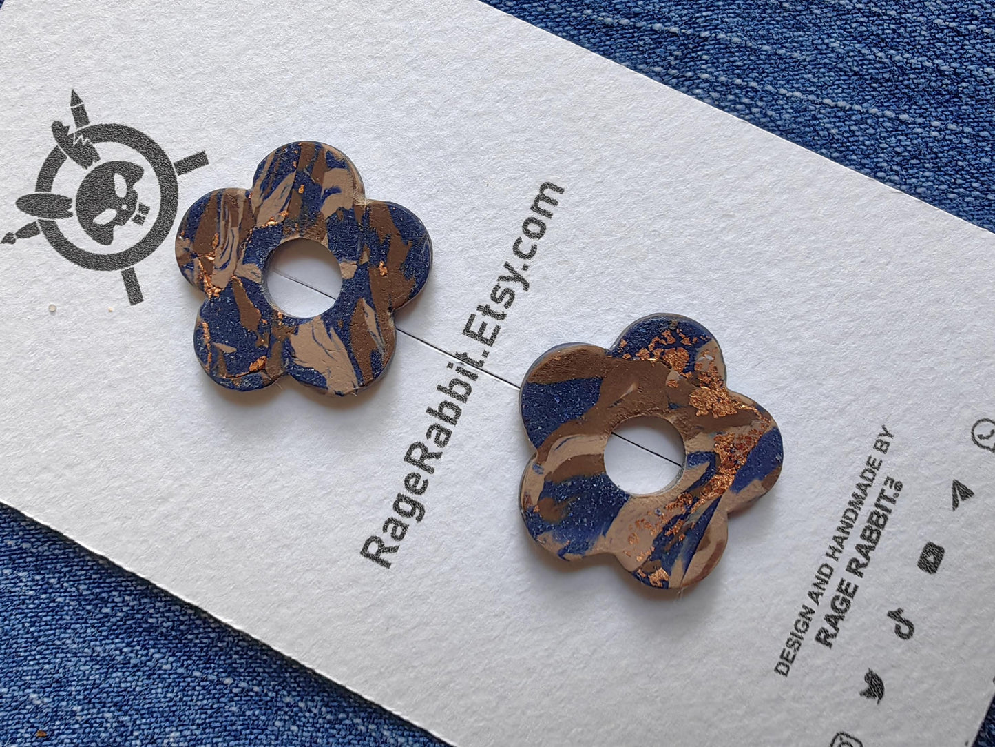 Denim Look Polymer Clay Flower Shape Earring Parts for Hoop Earrings