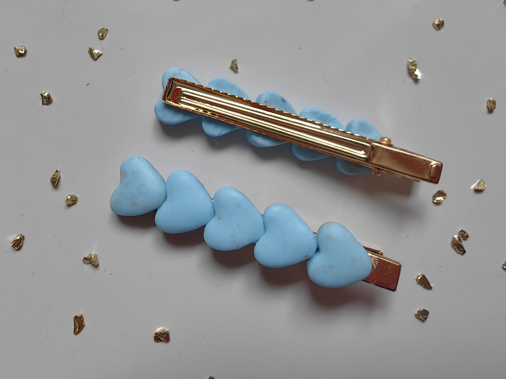 Light Blue Polymer Clay Handmade Hair Clips Set