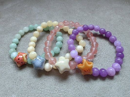 Jadeite Stone Beaded Bracelets with Ceramic Star