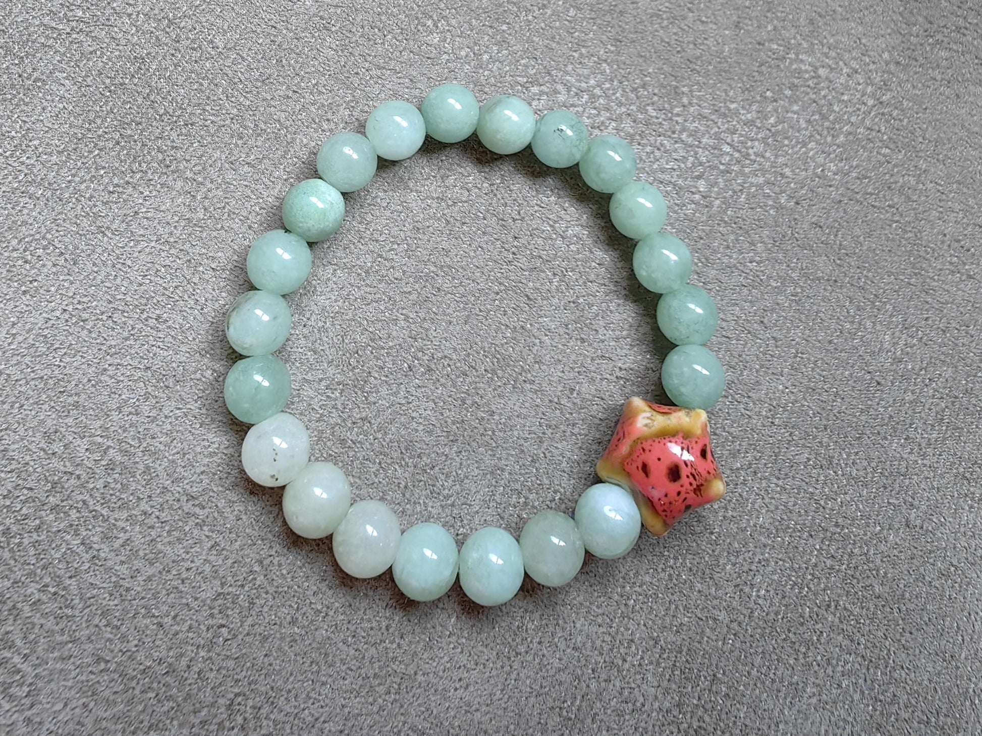 Jadeite Stone Beaded Bracelets with Ceramic Star