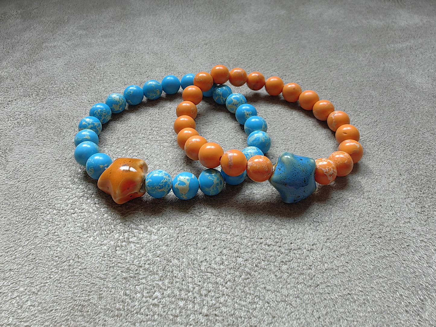 Emperor Jasper Stone Bracelets with Beads and Ceramic Star
