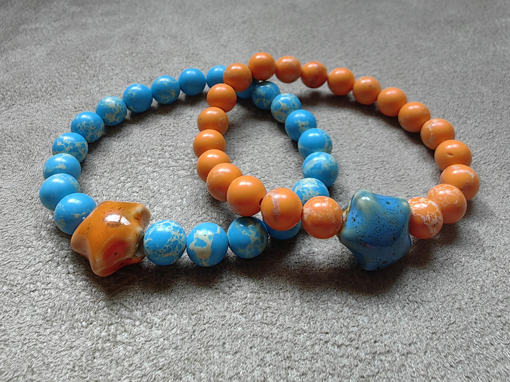 Emperor Jasper Stone Bracelets with Beads and Ceramic Star