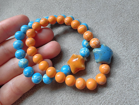 Emperor Jasper Stone Bracelets with Beads and Ceramic Star