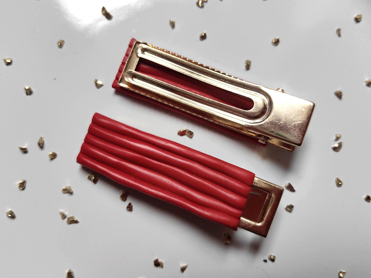 Red Polymer Clay Unique Handmade Hair Clips Set