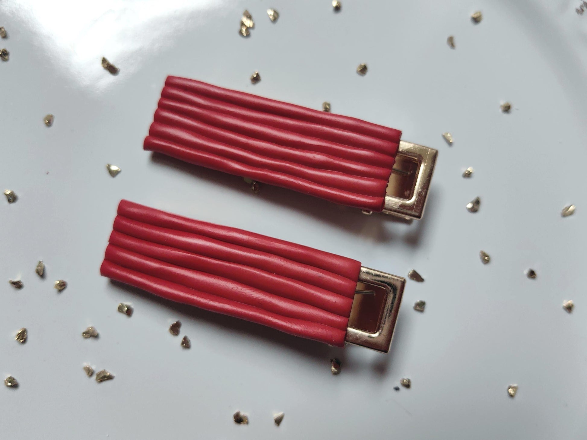 Red Polymer Clay Unique Handmade Hair Clips Set