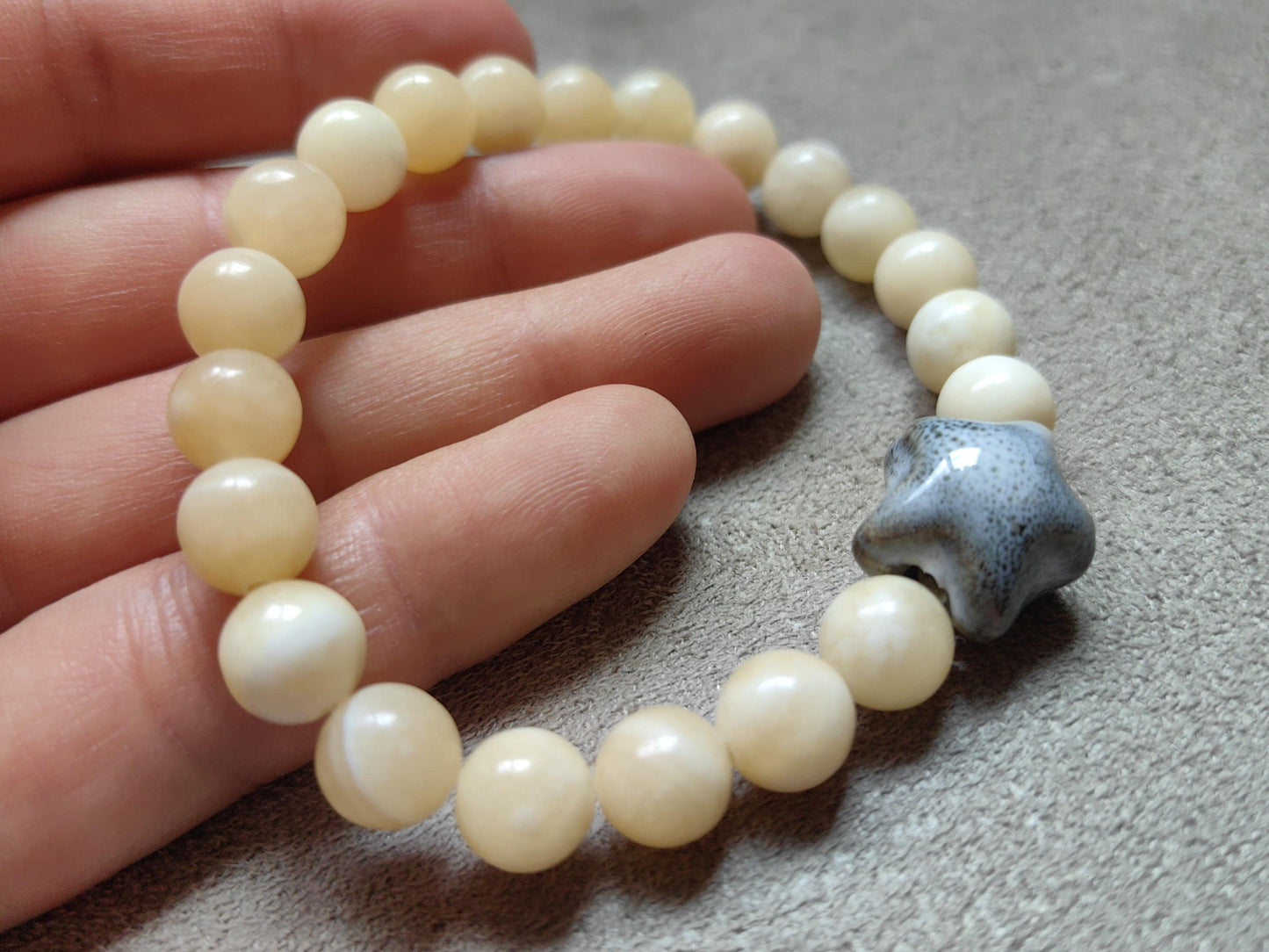 Jadeite Stone Beaded Bracelets with Ceramic Star