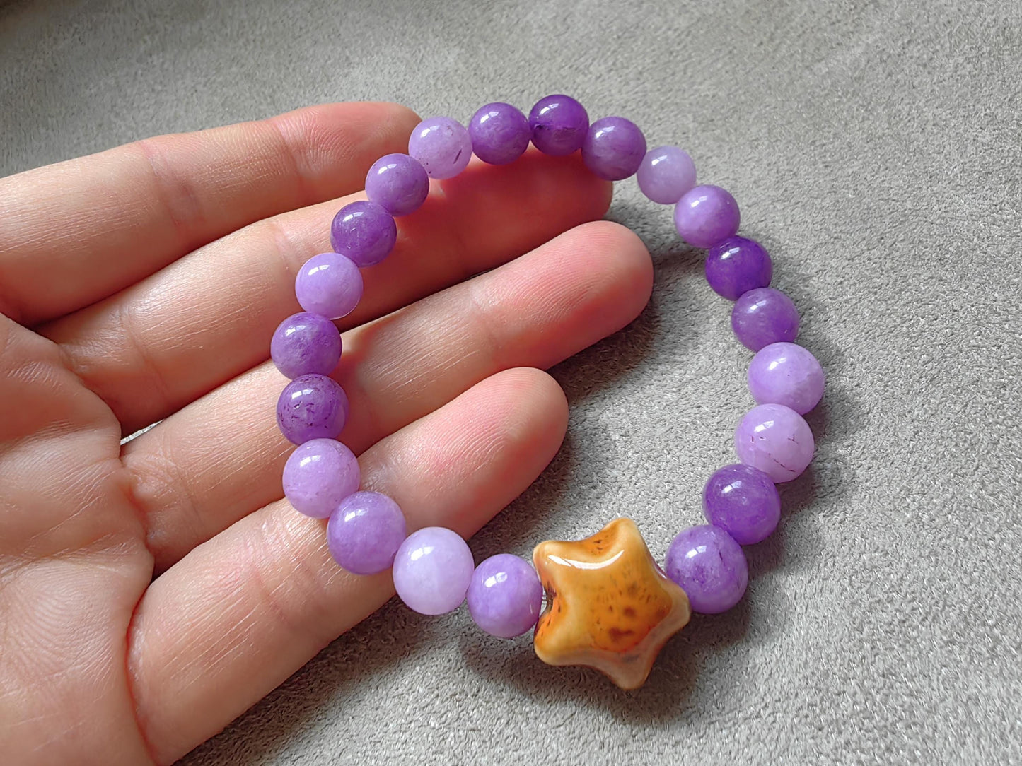 Jadeite Stone Beaded Bracelets with Ceramic Star