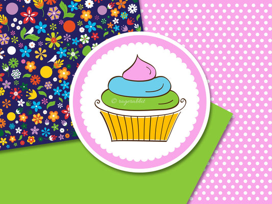 BUY 10 GET 5 FREE, Coupon Code - 5FREE 12 Bakery Paper Set, Polka Dots, Cupcake Clipart, Digital Paper, Backgroungs