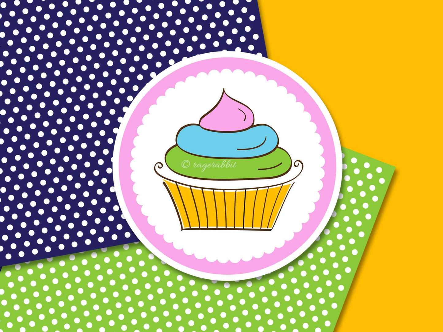 BUY 10 GET 5 FREE, Coupon Code - 5FREE 12 Bakery Paper Set, Polka Dots, Cupcake Clipart, Digital Paper, Backgroungs