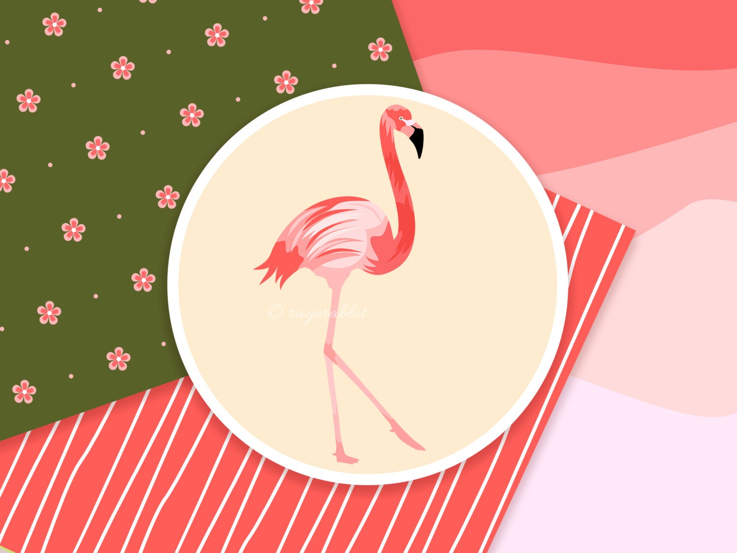 BUY 10 GET 5 FREE, Coupon Code - 5FREE Flamingo Digital Paper with Flamingo Clipart Illustration