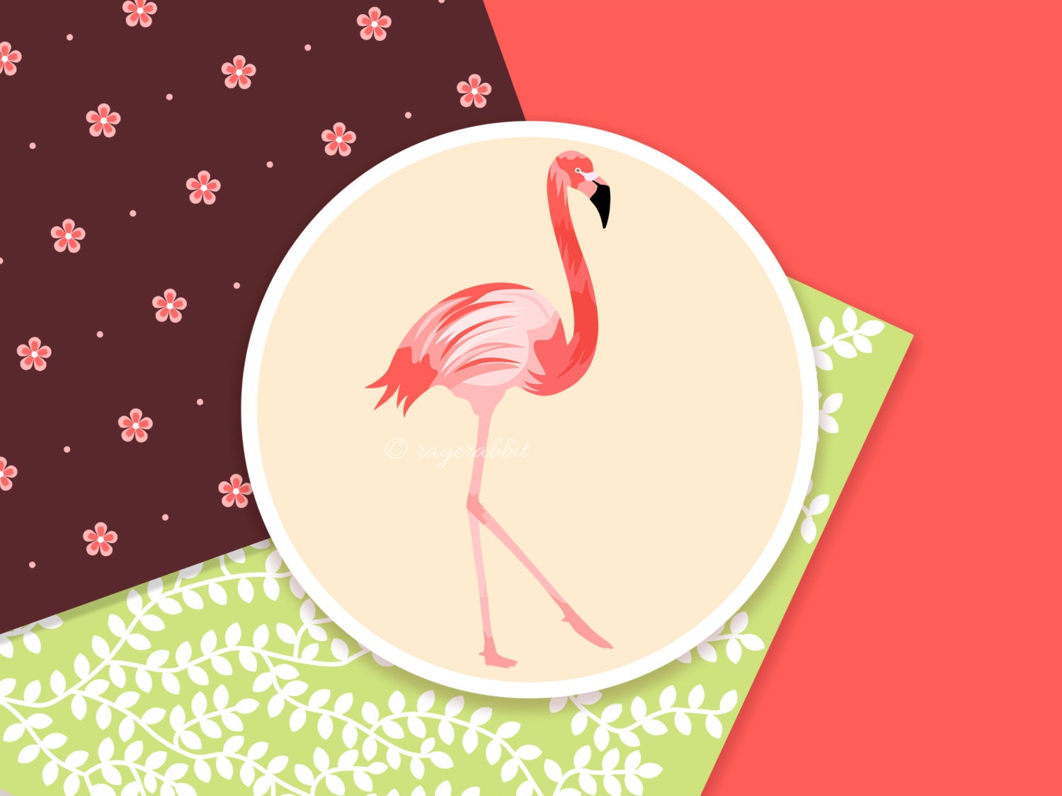 BUY 10 GET 5 FREE, Coupon Code - 5FREE Flamingo Digital Paper with Flamingo Clipart Illustration