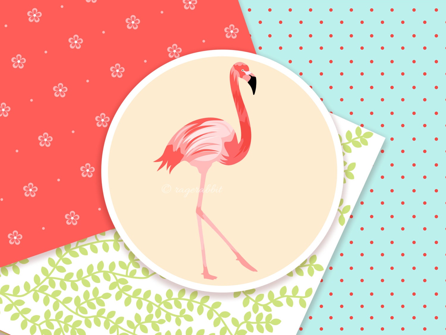 BUY 10 GET 5 FREE, Coupon Code - 5FREE Flamingo Digital Paper with Flamingo Clipart Illustration