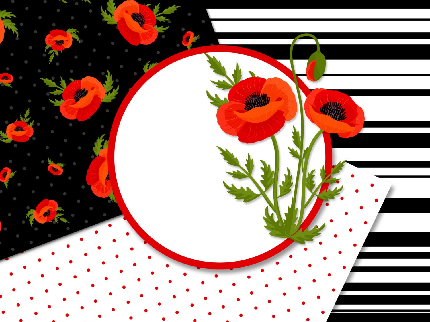 BUY 10 GET 5 FREE, Coupon Code - 5FREE Poppy Flowers Digital Paper, Poppy Flowers Clipart Illustration, Spring Backgrounds