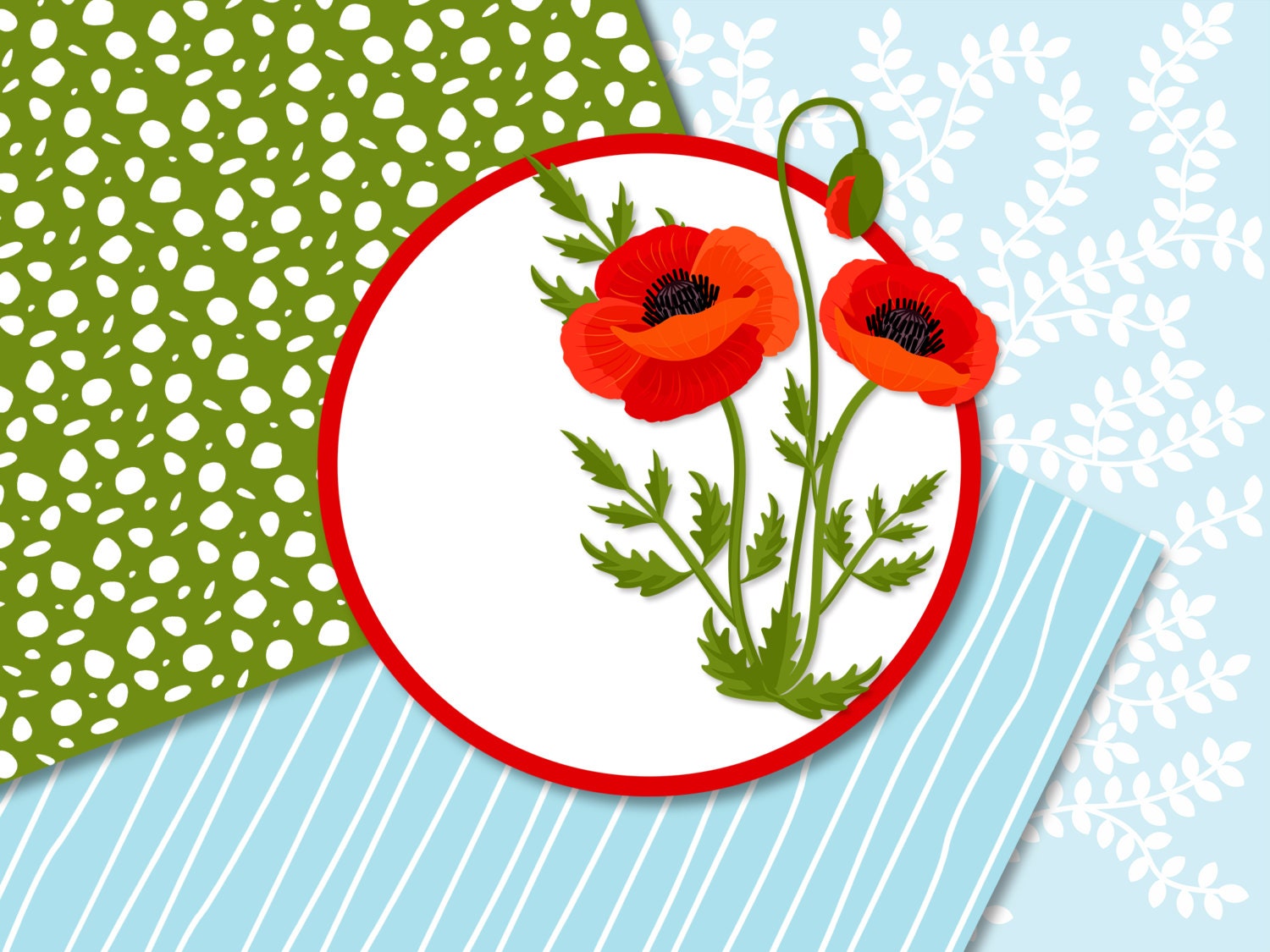 BUY 10 GET 5 FREE, Coupon Code - 5FREE Poppy Flowers Digital Paper, Poppy Flowers Clipart Illustration, Spring Backgrounds
