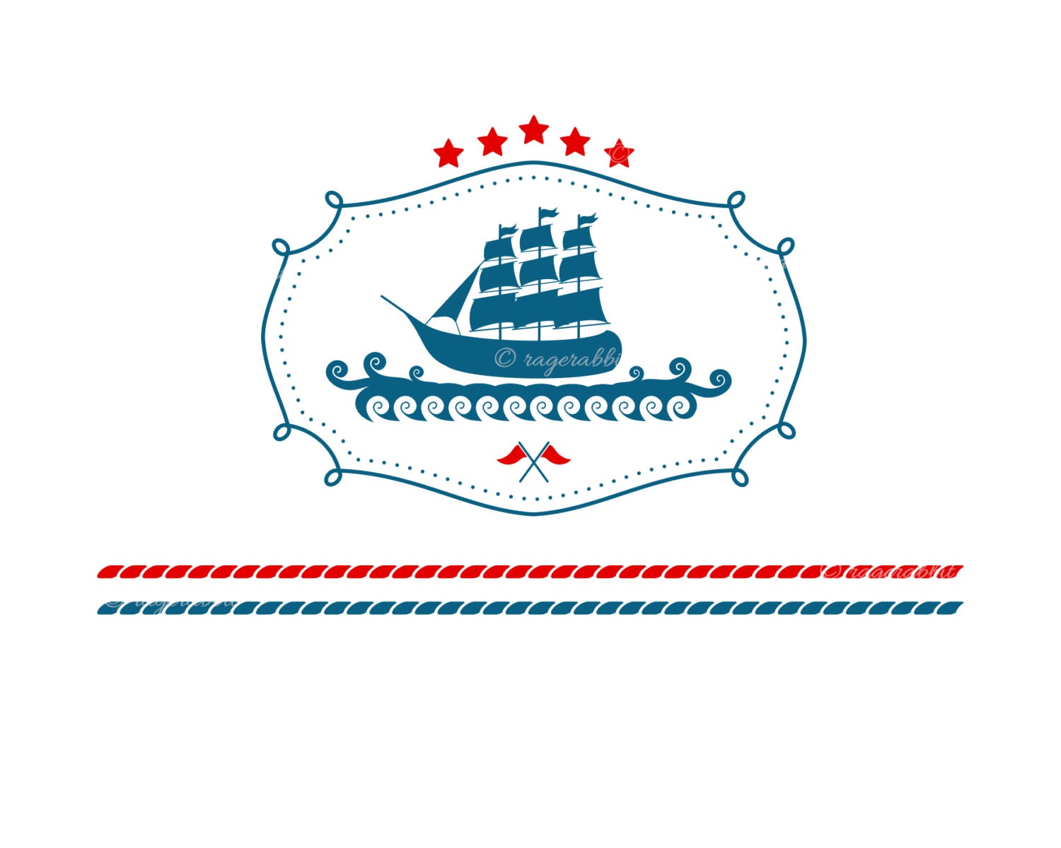 Nautical Set, Clip Art, Illustrations, Decorations, Emblems, Digital Paper, Old Map, Lighthouse, Anchors, Ship, Save Belt, Commercial Use