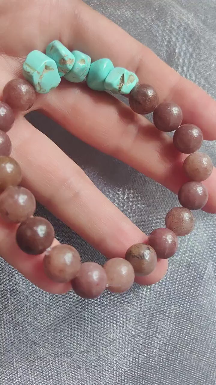 Brown Aventurine Bracelets with Turquoise and Ceramic Star Handmade Jewelry