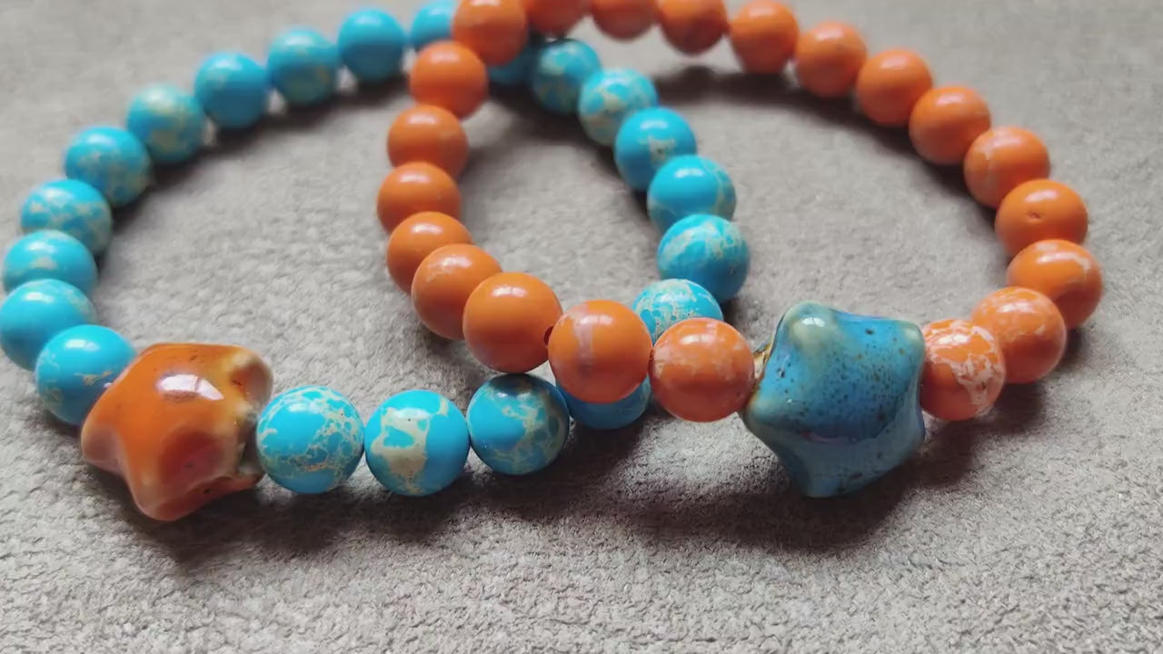 Emperor Jasper Stone Bracelets with Beads and Ceramic Star