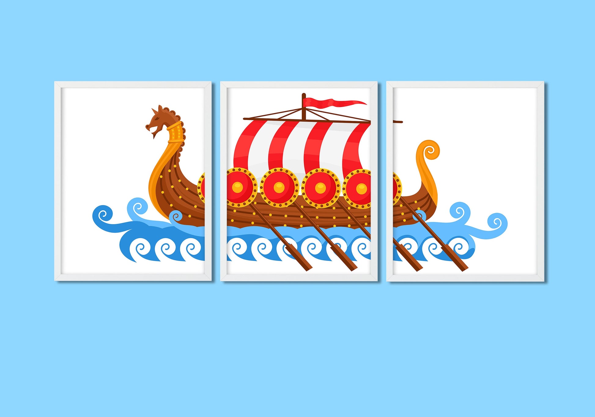 Viking Ship Posters, Nursery Wall Art, Digital Prints, Play Room, Kids Room