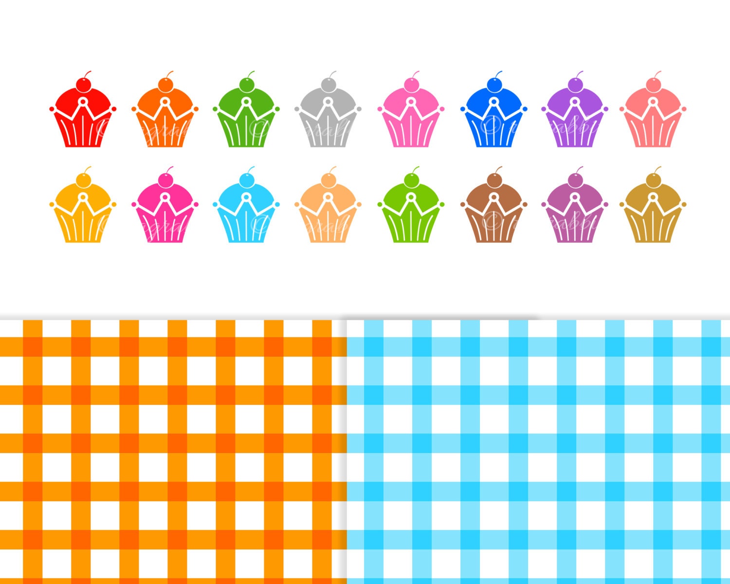 Big Pack Scallop Bakery Clip Art Set, Digital Illustrations, Frames, Cupcakes, Digital Papers, Kitchen, Gingham, Royal Cupcakes, Palette