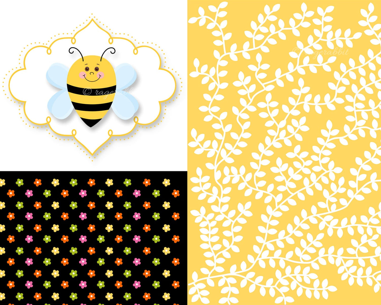 BUY 10 GET 5 FREE, Coupon Code - 5FREE Bee Digital Paper with Bee Clip Art and Frame Clip Art, Commercial Use, Personal Use