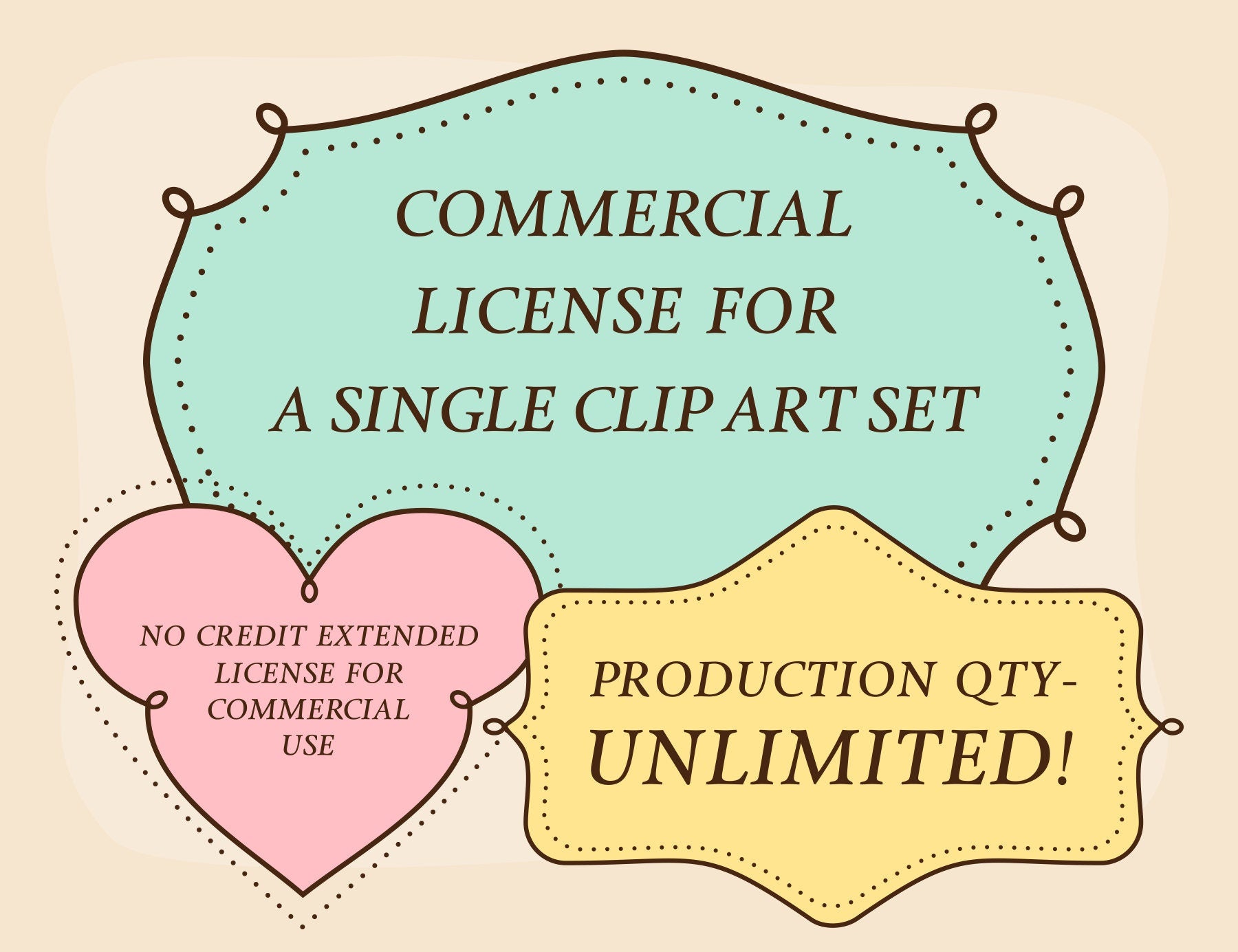 Extended License for Commercial Use of One Clipart Set, Unlimited Production Quantity, Commercial Use of Digital Graphics