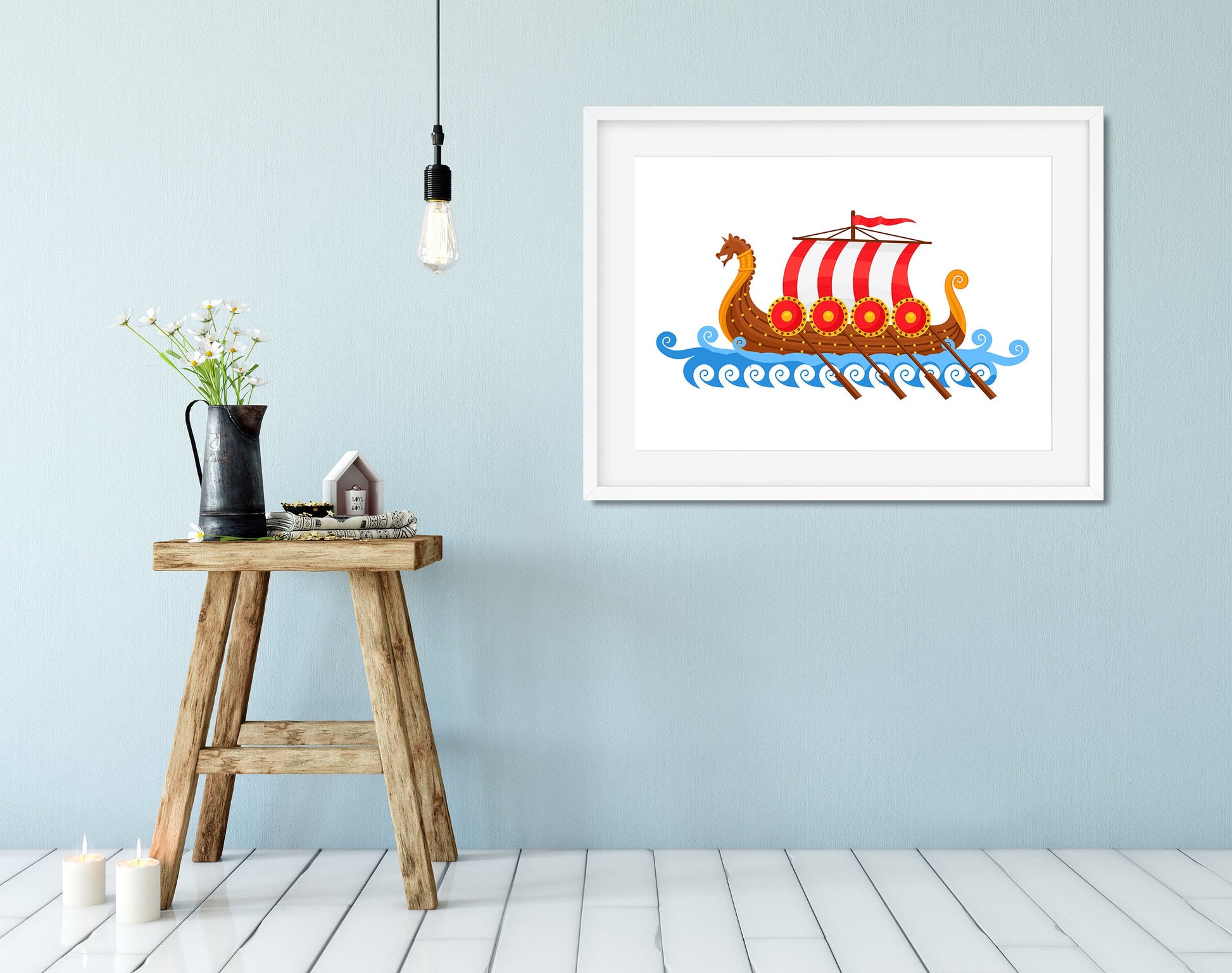 Viking Ship, Baby Room Art, Wall Art Poster, Kid Room Decoration, Printable Wall Art, Digital Print, Instant Download, Dragon Ship, Cartoon