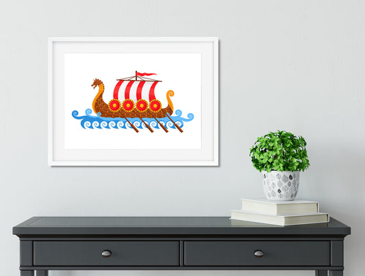 Viking Ship, Baby Room Art, Wall Art Poster, Kid Room Decoration, Printable Wall Art, Digital Print, Instant Download, Dragon Ship, Cartoon