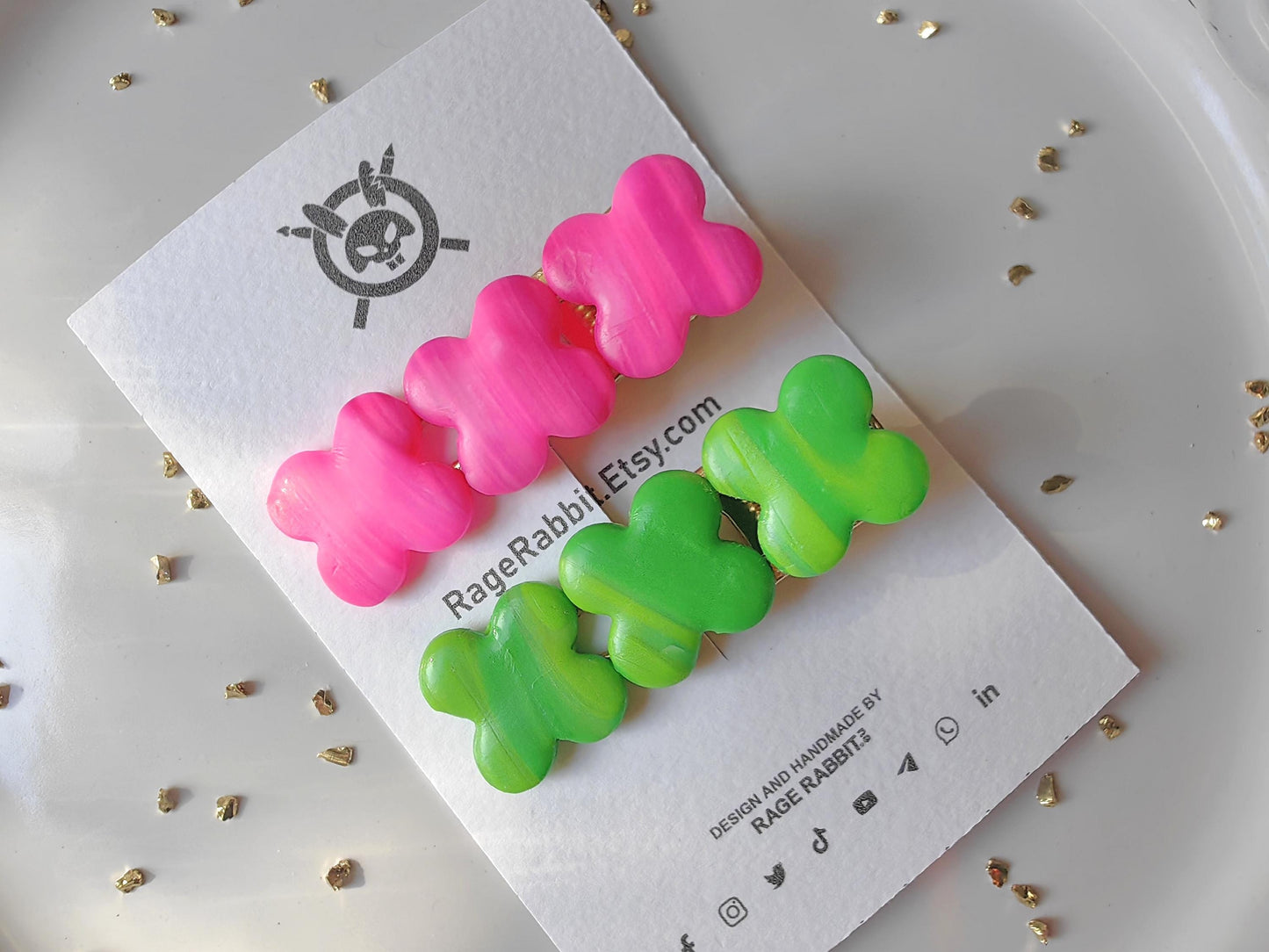 Tropical Colors Summer Time Handmade Unique Polymwr Clay Hair Clips Set