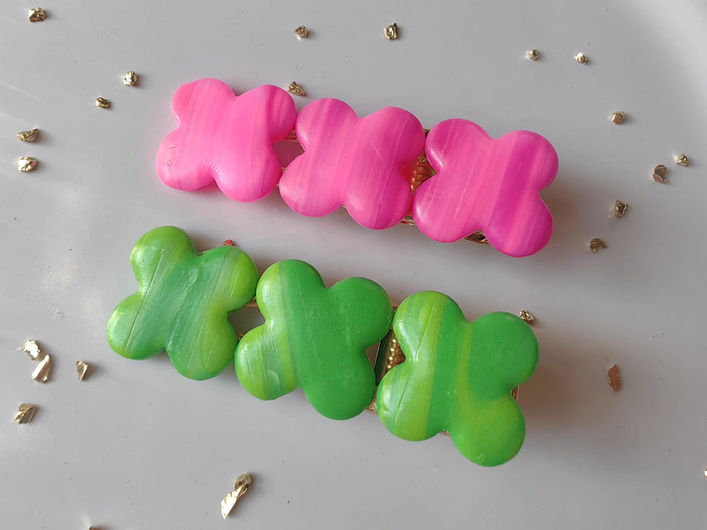 Tropical Colors Summer Time Handmade Unique Polymwr Clay Hair Clips Set