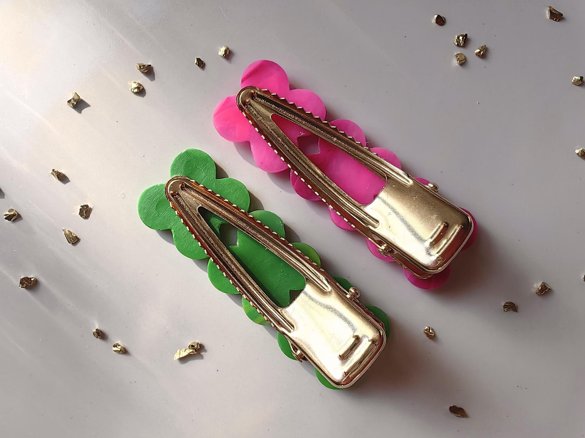 Tropical Colors Summer Time Handmade Unique Polymwr Clay Hair Clips Set