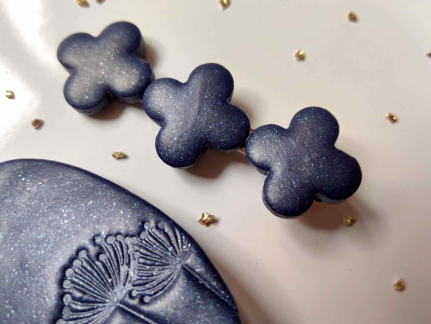 Dark Blue with Sparkle Polymer Clay Hair Clips Set Handmade