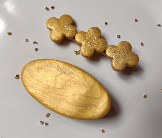 Gold Colored Polymer Clay Handmade Hair Clips Set