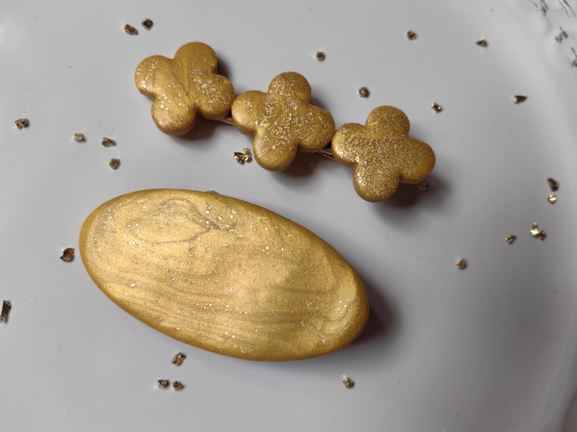 Gold Colored Polymer Clay Handmade Hair Clips Set