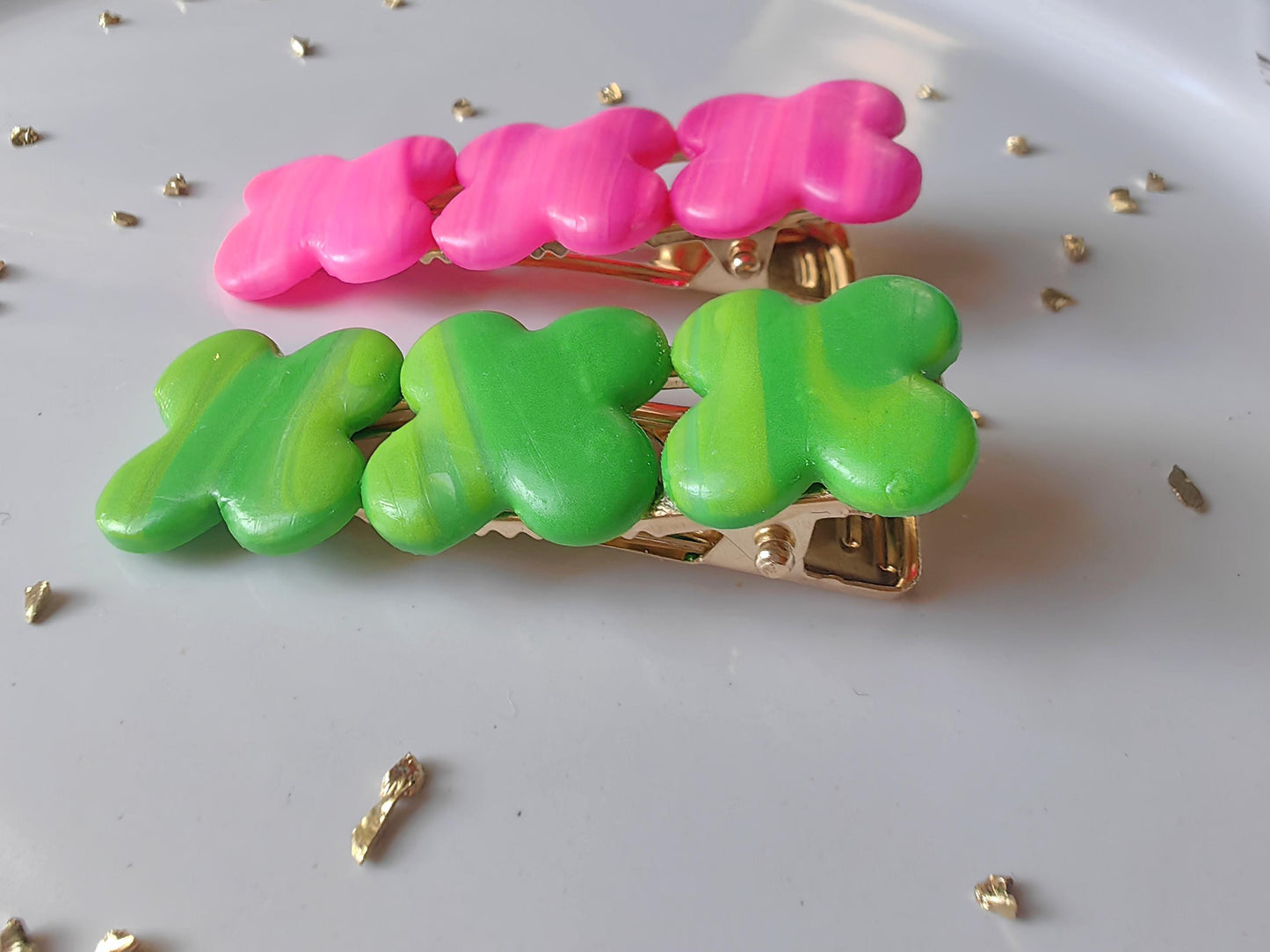 Tropical Colors Summer Time Handmade Unique Polymwr Clay Hair Clips Set